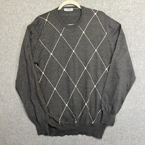 Gran Sasso Italian Fine Merino Argyle Sweater Mens XL Crew Neck Pullover Preppy